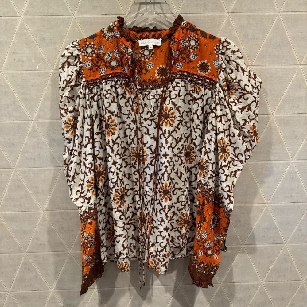 House of Harlow 1960 Long Sleeve Puff Sleeve Cotton Blouse Top